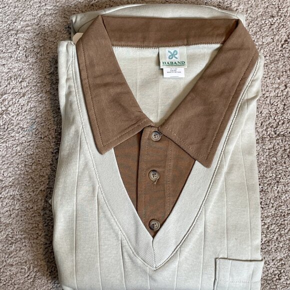 VTG 60s Haband Shirt Sz XXL Blue Beige Long Sleeve Layered Look Madmen Lot of 2 - Picture 11 of 14